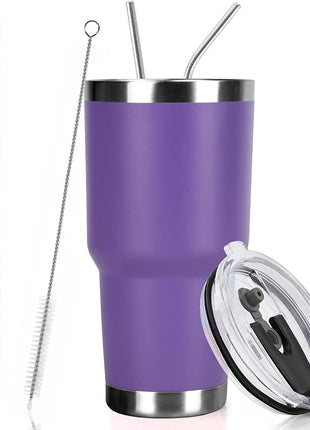 SYACOT 30oz Tumbler Double Wall Stainless Steel Vacuum Insulated Travel Mug with Splash-Proof Lid Metal Straw and Brush