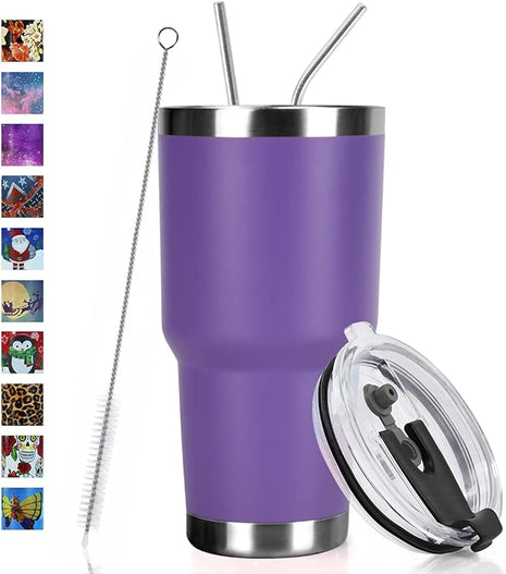 SYACOT 30oz Tumbler Double Wall Stainless Steel Vacuum Insulated Travel Mug with Splash-Proof Lid Metal Straw and Brush
