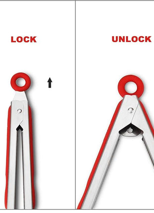 Premium 304 Stainless Steel Barbecue Turners, Heavy Duty Non-Stick BBQ Cooking Kitchen Tongs, 9" and 12" Red