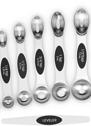 Aovchei 9 PCS Magnetic Measuring Spoons Set, Dual Sided, Stainless Steel Small Tablespoon, Teaspoons, Fits in Spice Jars, for Dry and Liquid, Black