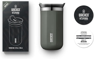 WACACO Octaroma Lungo Vacuum Insulated Coffee Mug, Double-wall Stainless Steel Travel Tumbler With Drinking Lid, 10 fl oz(300ml)， Dim Grey