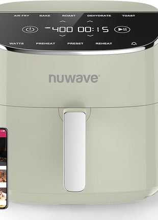 Nuwave Brio Plus Air Fryer 8 Qt, New & Improved, PFAS-FREE, 7 Digital One-Touch Cook Functions that AIR FRY, BAKE, ROAST, DEHYDRATE, TOAST, REHEAT, PREHEAT, 150 Presets, 50°F~400°F (Cream)