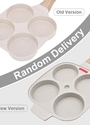 Egg Pan Egg Frying Pan, Fried Egg Pan Nonstick 4 Cups Pancake Pan Aluminium Alloy Cooker for Breakfast, Induction Compatible (White)