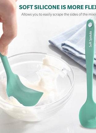 Wanbasion 5 Piece Premium Silicone Spatula Set Heat Resistant, Colorful Rubber Baking Spatula Set, Kitchen Spatula Set Dishwasher Safe for Nonstick Cookware Cooking Mixing Light Green