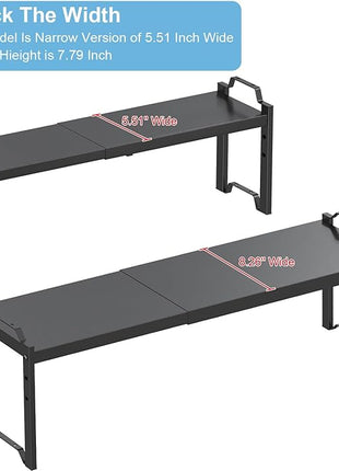 Narrow Expandable Cabinet Shelf Organizer 5.51" Width, Kitchen Counter Storage Shelves Spice Racks, Small Cupboard Countertop Tabletop Shelves Organizers, Expandable Adjustable Stackable, Load 30LBS