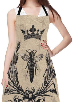 EKOBLA Bee Aprons Vintage Queen Bees Retro Crown Floral Ear Bowknot Black Waterproof Resistant Chef Cooking Kitchen BBQ Adjustable Aprons for Women Men 27x31 Inch