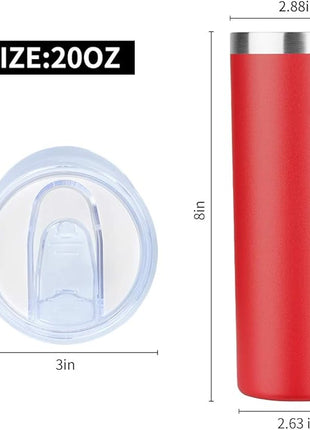 HASLE OUTFITTERS 20 oz Skinny Tumblers Bulk Set, Stainless Steel Insulated Slim Tumblers with Lids, Reusable Double Wall Travel Coffee Mugs, Durable Powder Coated Travel Water Cups(Red, 8)