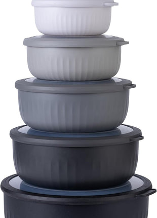 COOK WITH COLOR Prep Bowls with Lids- Wide and Deep Nesting Plastic Small Mixing Bowl Set with Lids, 12 Piece Set - Wide Bowls, Black/White