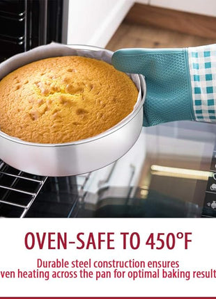 E-far 8 Inch Cake Pan Set of 2, Stainless Steel Round Layer Cake Baking Pans, Non-Toxic & Healthy, Mirror Finish & Dishwasher Safe