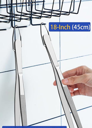 JETKONG 2 Pcs 18 Inch (45cm) Stainless Steel Grill Tongs Heavy Duty Giant Tweezer Tongs, Extra Large Tweezers Tools for Cooking, Grilling, BBQ and Turning Food (Silver)