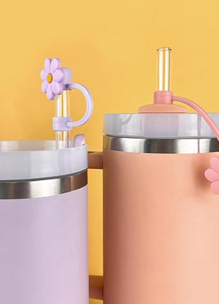 Velaco 12PCS Silicone Straw Covers Cap Compatible with Stanley 30&40 Oz Cup, 10mm Cute Flower Straw Toppers for Tumblers, Dust-Proof Drinking Straw Caps for Reusable Straws Tips Lids
