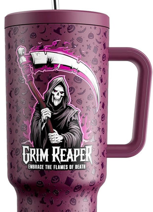 Meoky 40 oz Halloween Tumbler with Handle and Straw, Tumbler with Lid and Straw, Insulated Stainless Steel Travel Mug, 100% Leak-proof, Keeps Cold for 34 Hours or Hot for 10 Hours (Red Skull)