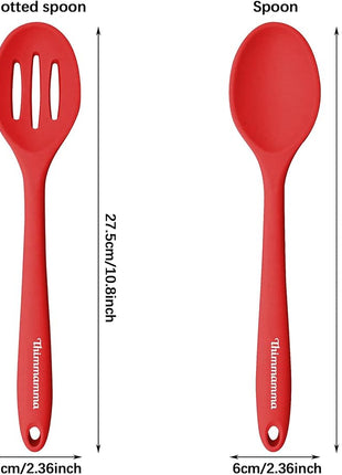 Silicone Spoons for Cooking, Heat Resistant Slotted Solid Silicone Kitchen Spoons Set, Red BPA Free Mixing Spoons Basting Spoon Stirring Spoon for Nonstick Cookware, 4 Pack