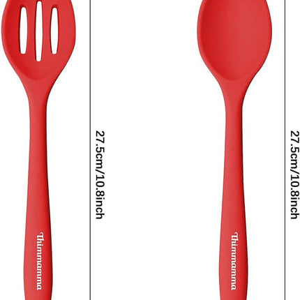 Silicone Spoons for Cooking, Heat Resistant Slotted Solid Silicone Kitchen Spoons Set, Red BPA Free Mixing Spoons Basting Spoon Stirring Spoon for Nonstick Cookware, 4 Pack