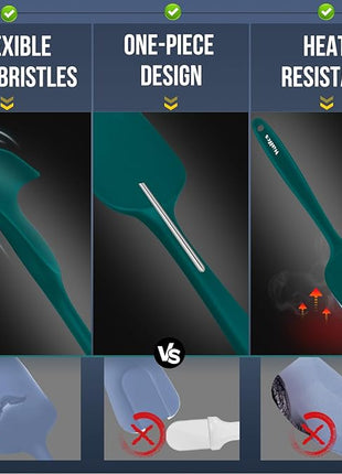 Walfos Silicone Spatula Set of 5 - (600°F) High Heat Resistant Dark Green Kitchen Scraper Spatulas, One-Pieces Seamless Design, Perfect for Cooking Mixing & Baking - BPA Free and Dishwasher Safe