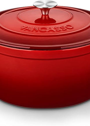 vancasso Enameled Cast Iron Dutch Oven, 7.5 QT Dutch Oven Pot with Lid, Round Enamel Dutch Oven for Bread Baking, Non Stick Enamel Coating, Pot's Body Cast Iron, Red