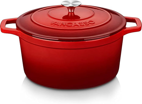 vancasso Enameled Cast Iron Dutch Oven, 7.5 QT Dutch Oven Pot with Lid, Round Enamel Dutch Oven for Bread Baking, Non Stick Enamel Coating, Pot's Body Cast Iron, Red
