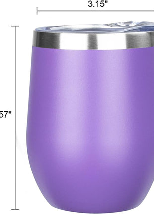 MEZMUT 12 Oz Insulated Wine Tumbler with Lid Double Wall Vacuum Stainless Steel Wine Glass Coffee Mug Insulated Tumbler Cup for Champaign, Cocktail, Beer (Purple, 4 Pack)