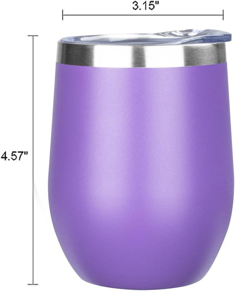 MEZMUT 12 Oz Insulated Wine Tumbler with Lid Double Wall Vacuum Stainless Steel Wine Glass Coffee Mug Insulated Tumbler Cup for Champaign, Cocktail, Beer (Purple, 4 Pack)