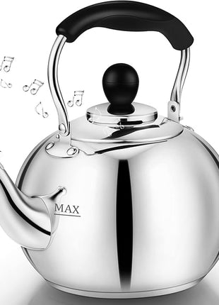 Dclobtop Whistling Tea Kettle Stovetop - 2.3 Quart Round Tea Pot for Stovetop, Silver Mirror Polished Classic Stovetop Kettle, Food Grade Material Teapot for Stove Top