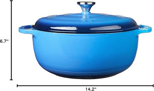 Lodge 7.5 Quart Enameled Cast Iron Dutch Oven with Lid – Dual Handles – Oven Safe up to 500° F or on Stovetop - Use to Marinate, Cook, Bake, Refrigerate and Serve – Caribbean Blue
