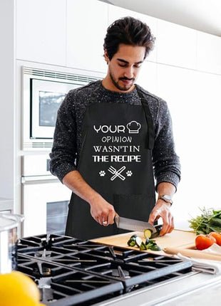 ZOORON Funny Black Chef Aprons for Men Adjustable BBQ Grill Kitchen Cooking Aprons with Pockets, Grill Accessories