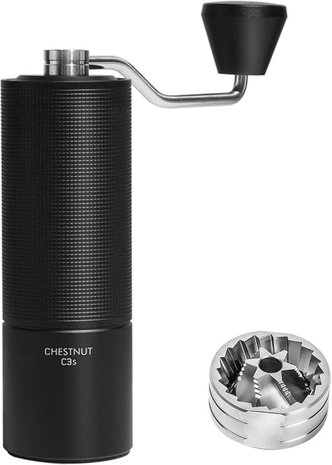 TIMEMORE Chestnut C3S Manual Coffee Grinder, Stainless Steel S2C Conical Burr Coffee Grinder, Hand Coffee Grinder, Adjustable Grind Setting for Travel/Camping/Home, Black