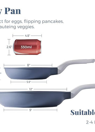 PRICUSIS Nonstick Ceramic Frying Pan, Skillet with Stay Cool Handle, Egg & Omelet & Chef's Pan, Induction Compatible & Oven Safe, Dishwasher Safe, PTFE PFAS & PFOA Free (8+12 Inch)