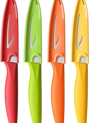 Paring knife, 4PCS Paring knives (4 Knives and 4 Knife cover), 4 Inch Peeling Knife, Fruit and Vegetable Knife, Ultra Sharp Kitchen Knives, German Steel, PP Plastic Handle