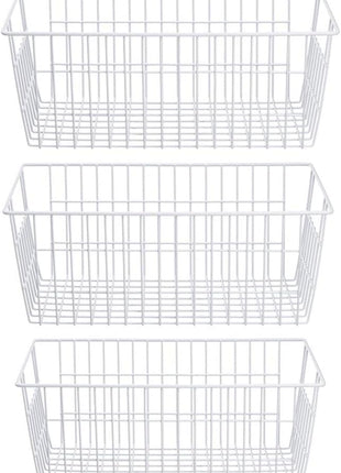 SANNO Freezer Baskets Wire Storage Baskets Closet Storage Baskets Bins Refrigerator Storage Containers for Home Office, Bathroom, Pantry Organization Storage Bins -Set of 3, White, 15.7"