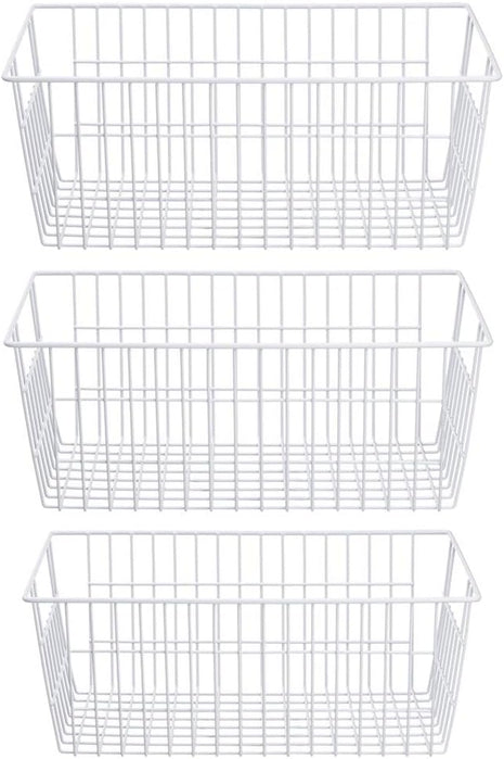 SANNO Freezer Baskets Wire Storage Baskets Closet Storage Baskets Bins Refrigerator Storage Containers for Home Office, Bathroom, Pantry Organization Storage Bins -Set of 3, White, 15.7"