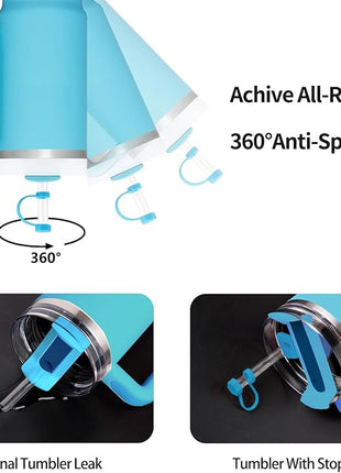 Silicone Spill Stopper Set Compatible with Stanley Cup 2.0 30oz & 40oz with Straw Cover (Set of 2, Pool Blue)