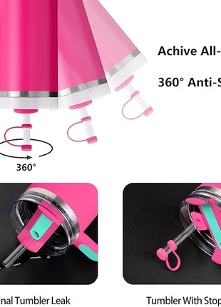 Silicone Spill Stopper Set Compatible with Stanley Cup 2.0 30oz & 40oz with Straw Cover (Set of 2, Passion Pink)