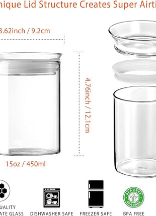 ZENS Glass Canisters Jar with Lid, Airtight Sealed 15 Fluid Ounce Spice Jars Sets of 2, Clear Small Kitchen Storage Containers for Herbs,Tea 4.76 x 3.15 IN