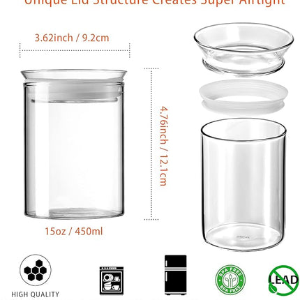 ZENS Glass Canisters Jar with Lid, Airtight Sealed 15 Fluid Ounce Spice Jars Sets of 2, Clear Small Kitchen Storage Containers for Herbs,Tea 4.76 x 3.15 IN