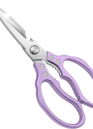 CGBE Kitchen Scissors All Purpose Heavy Duty, Ultra Sharp Stainless Steel Kitchen Shears Dishwasher Safe, Cooking Shears for Chicken, Poultry, Fish, Meat, Herbs & Grapes with Non-Slip Grips - Purple