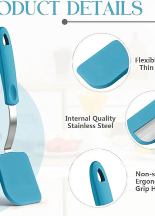 Silicone Cookie Spatula Turner 2 Pack Mini Brownie Spatula Flexible Kitchen Small Silicone Turner for Nonstick Cookware Heat Resistant No Scratch Flipper for Egg Pancake(Light Blue)