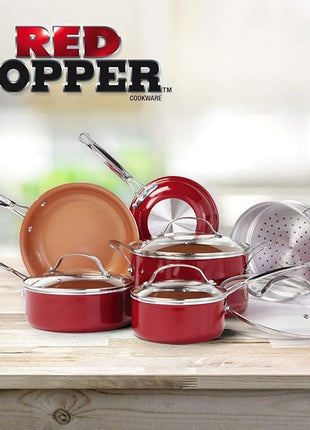 BulbHead Red Copper 10 PC Copper-Infused Ceramic Non-Stick Cookware Set