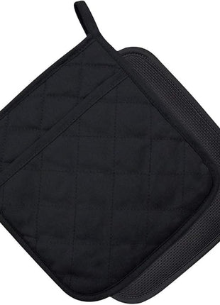 Cotton and Neoprene Oven Pads Pot Holder with Pocket 8"x8.5" Dual-Function Hot Pad Set for Finger Hand Wrist Protection Heat Resistant to 428°F Black