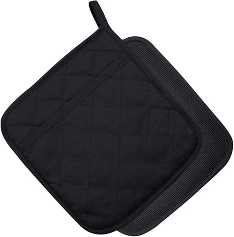 Cotton and Neoprene Oven Pads Pot Holder with Pocket 8"x8.5" Dual-Function Hot Pad Set for Finger Hand Wrist Protection Heat Resistant to 428°F Black