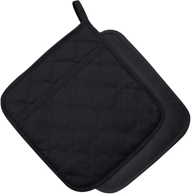 Cotton and Neoprene Oven Pads Pot Holder with Pocket 8"x8.5" Dual-Function Hot Pad Set for Finger Hand Wrist Protection Heat Resistant to 428°F Black