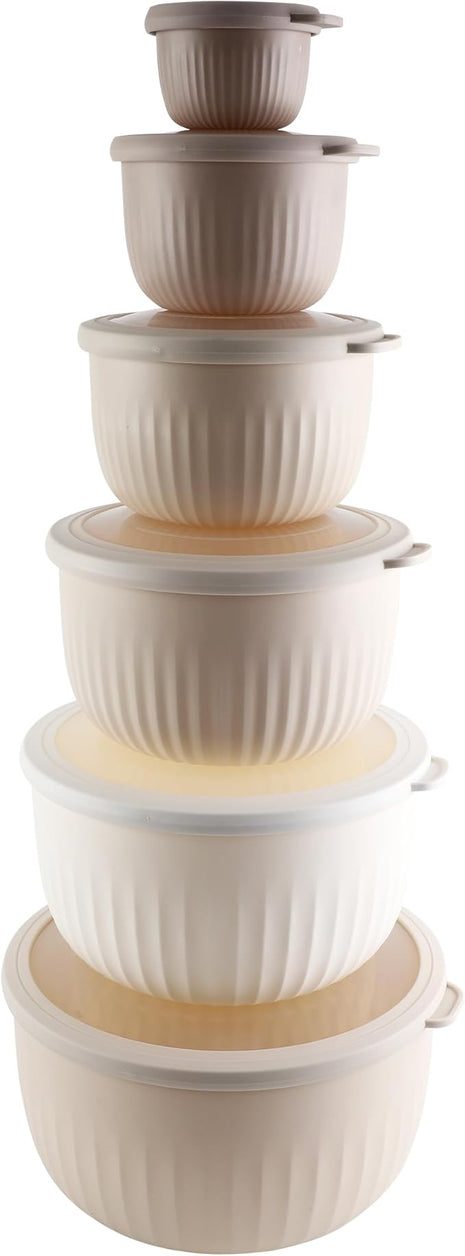 COOK WITH COLOR Prep Bowls with Lids- Wide and Deep Nesting Plastic Small Mixing Bowl Set with Lids, 12 Piece Set - Deep Bowls, Brown