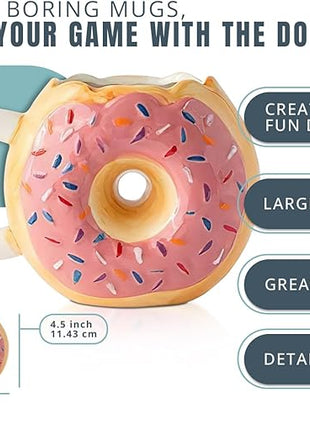 Comfify Ceramic Donut Mug – Pink Glaze with Sprinkles – Funny “MMM... Donuts!” Quote – 14 oz Coffee Cup for Tea, Hot Chocolate, and More – Giftable Novelty Drinkware