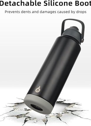 BJPKPK Insulated Water Bottle with Straw Lid, 18oz Thermo Water Bottles with Soft Nozzle, Flex Handle & Non-slip Boot, BPA Free Leak Proof Stainless Steel Metal Thermo, Tumblers, Cups,Black