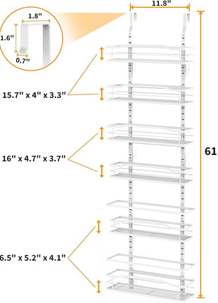 Moforoco White 6-Tier Over Door Pantry Organizer, Pantry Organization Storage, Door Metal Hanging Spice Rack Basket Shelves, Home Kitchen Apartment Essentials, Laundry Room Bathroom Organization