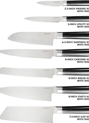 Babish 14-Piece Full Tang Forged Kitchen Knife Set – High-Carbon 1.4116 German Steel Cutlery with Protective Sheaths – Professional Chef Knife Set