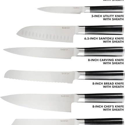 Babish 14-Piece Full Tang Forged Kitchen Knife Set – High-Carbon 1.4116 German Steel Cutlery with Protective Sheaths – Professional Chef Knife Set