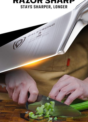 Dalstrong Chef Knife - 8 inch - Gladiator Series - Forged High Carbon German Steel - Orange ABS Handle - Full Tang Kitchen Knife - Cooking Knife - w/Sheath - Razor Sharp Chef's Knife - NSF Certified