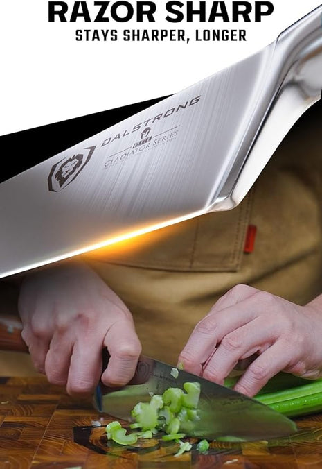 Dalstrong Chef Knife - 8 inch - Gladiator Series - Forged High Carbon German Steel - Orange ABS Handle - Full Tang Kitchen Knife - Cooking Knife - w/Sheath - Razor Sharp Chef's Knife - NSF Certified