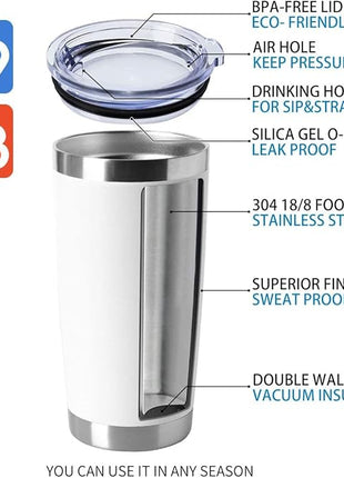 HASLE OUTFITTERS 20oz Tumblers Stainless Steel Mugs with Lid Double Wall Vacuum Insulated Coffee Cups for Cold & Hot Drinks (20oz-White, 12 Pack)